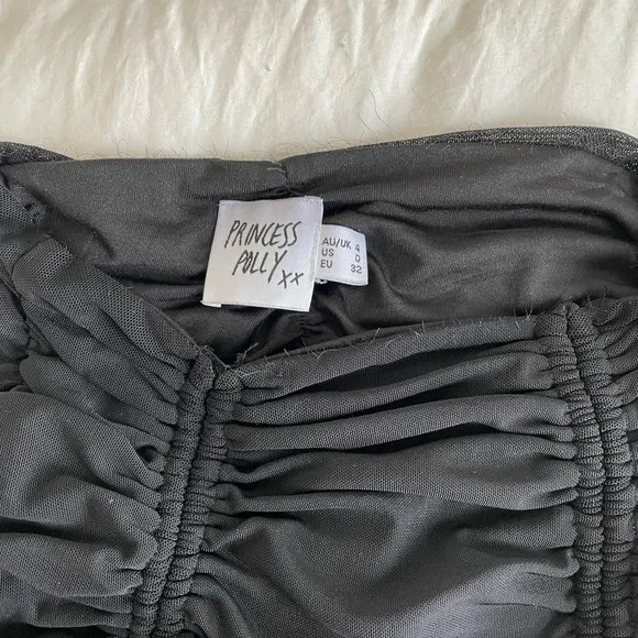 PRINCESS POLLY: Black Ruched Mini Skirt W/ Ties - Picture 3 of 4